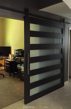 Contemporary Veneer Barn Door contemporary wood and satin frosted glass barn door