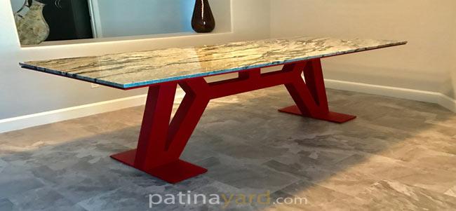 metal table base powder coated with granite top
