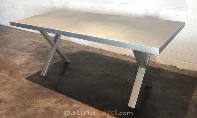 zinc table with metal base custom built