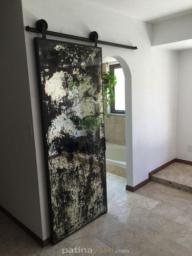 antique mirror single sliding barn door