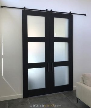 Pained black wood barn double barn doors black shaker double barn doors with frosted glass panels