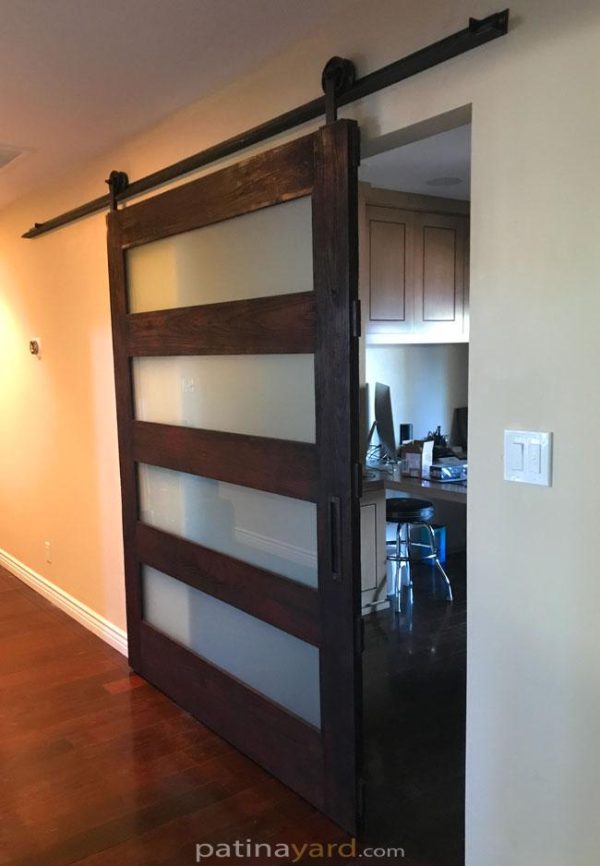 Contemporary Charred Wood Barn Door with Glass charred wood barn door with opaque glass panels