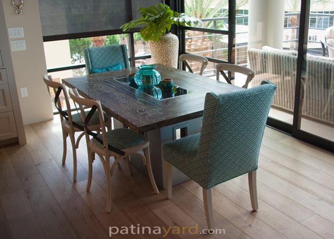 custom wood top table with zinc base