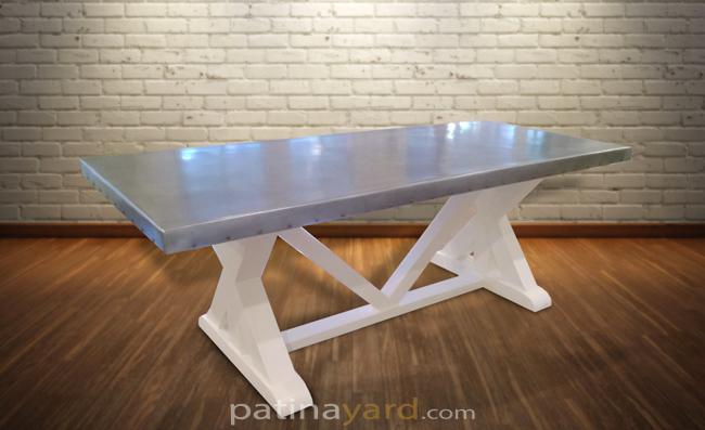 french style zinc table with wood base