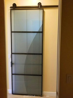 modern glass and metal barn door