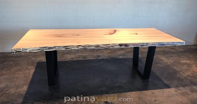 live edge slab table with custom metal base