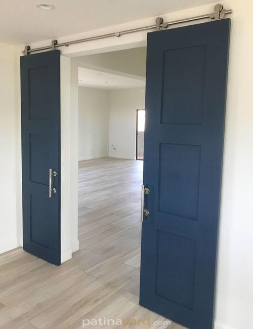 navy blue shaker double barn doors