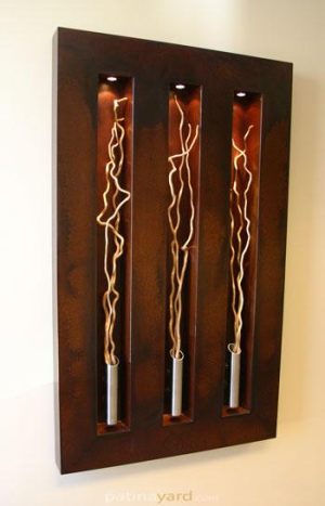 patina steel and lights wall art