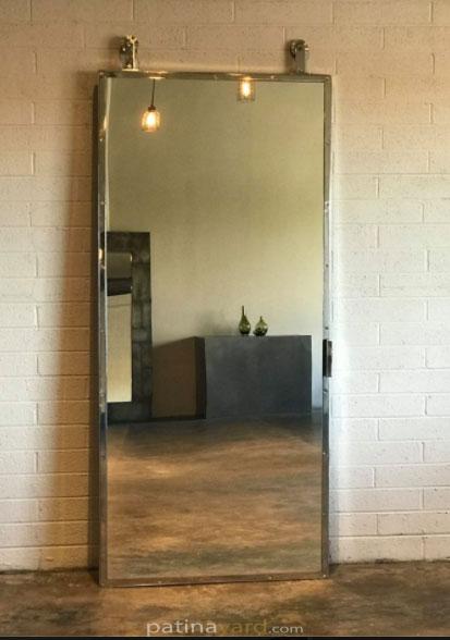 polished stainless steel and mirror barn door