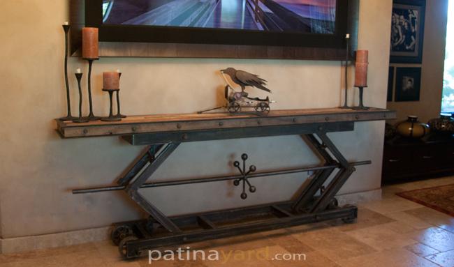 industrial metal and wood sofa table
