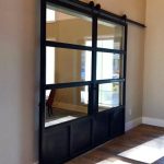 Patina Metal and Glass Double Barn Doors