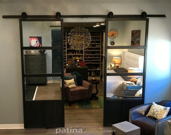 steel and mirror barn double doors