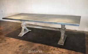 zinc table top with wood base custom made