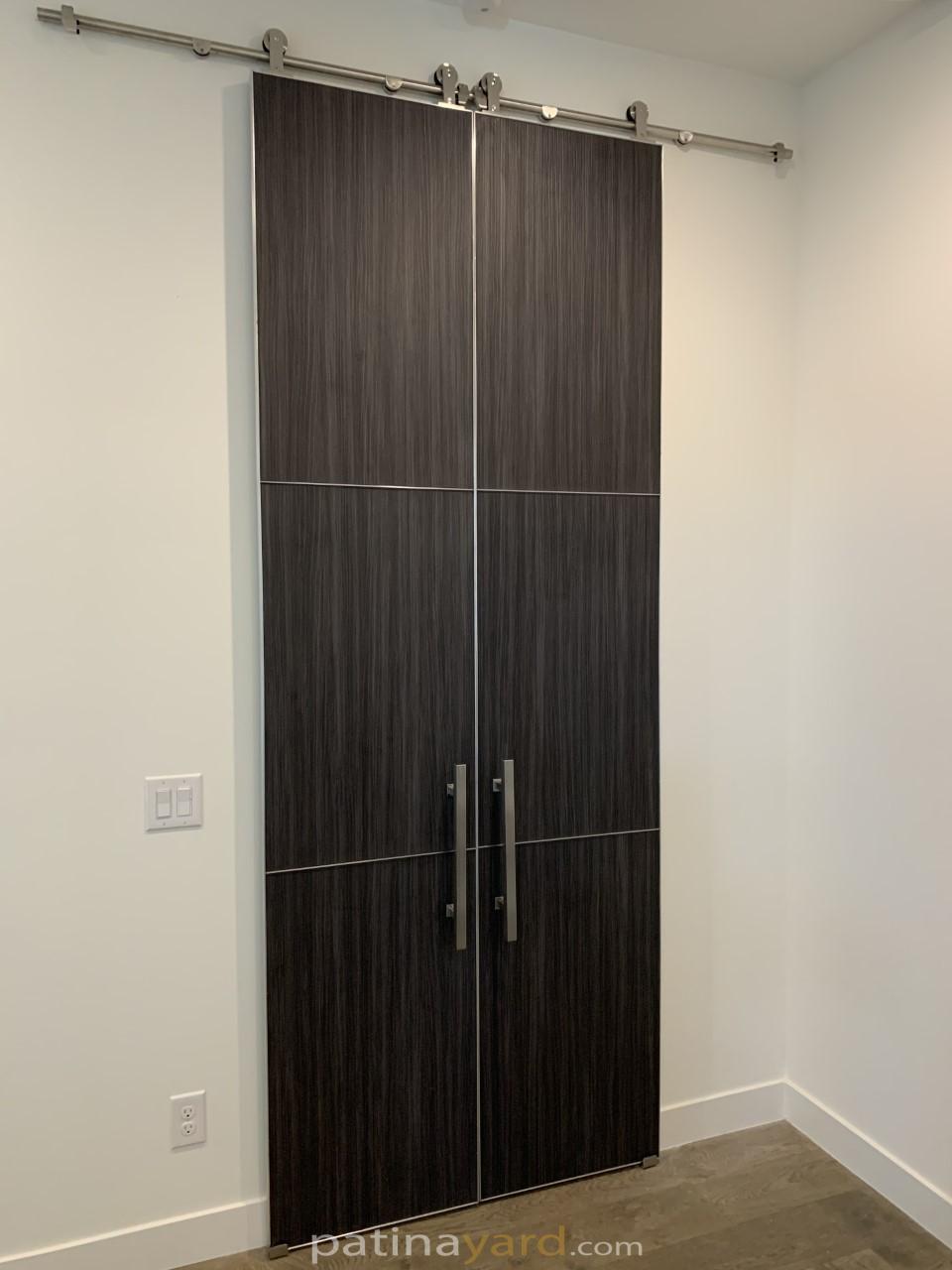 bella laminate double barn doors with stainless seams