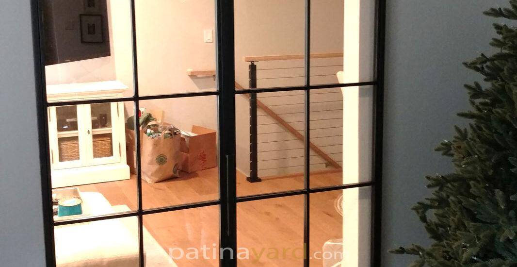 blacken steel and glass double barn doors
