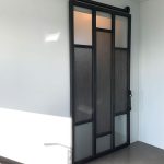 Custom Steel Sliding Door with Satin Glass and Mesh