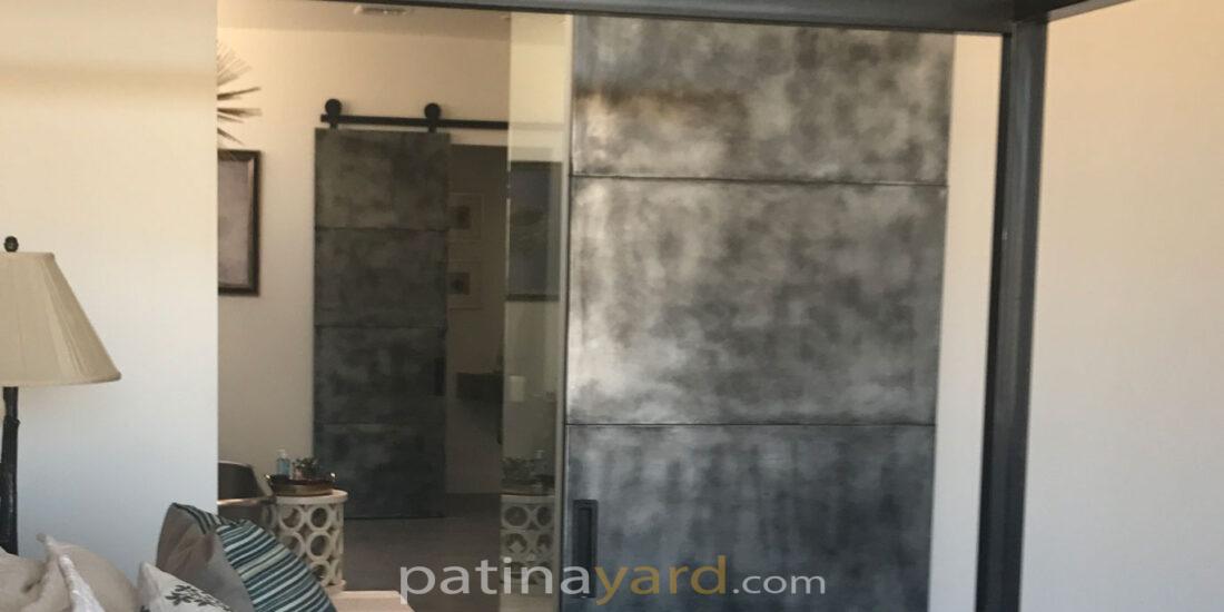 patina zinc barn door and custom hardware