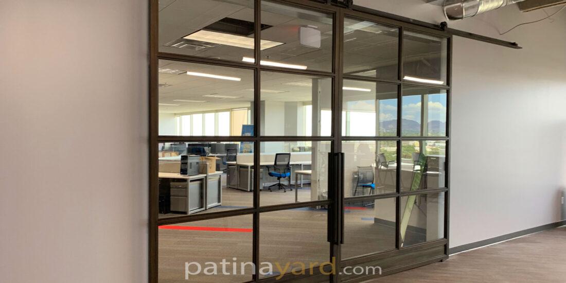 Commercial large double metal and glass barn doors