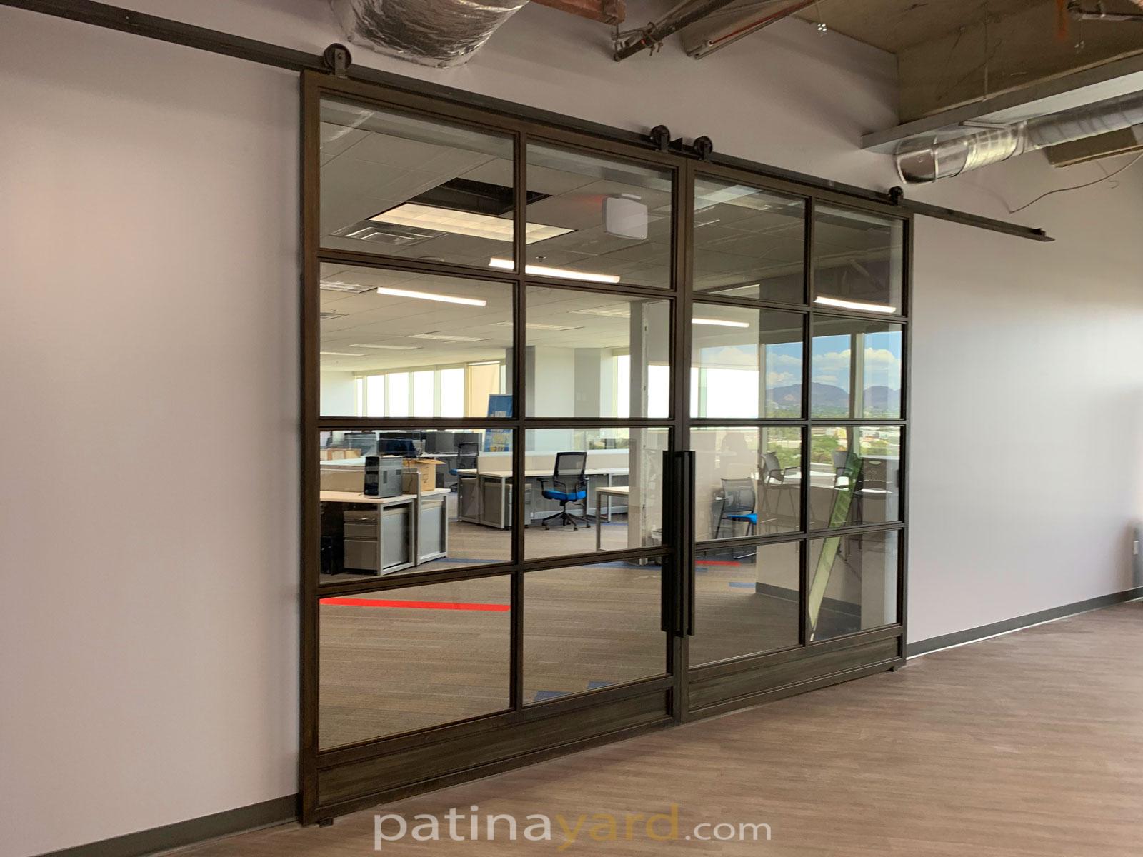 Commercial large double metal and glass barn doors