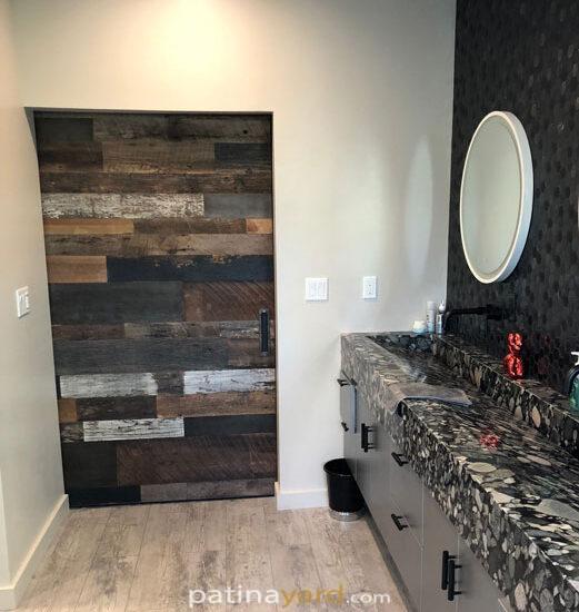 powder room reclaimed wood barn door
