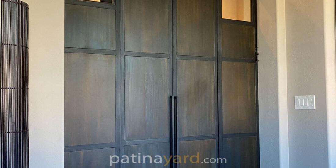 home office patina metal doors with transoms that open