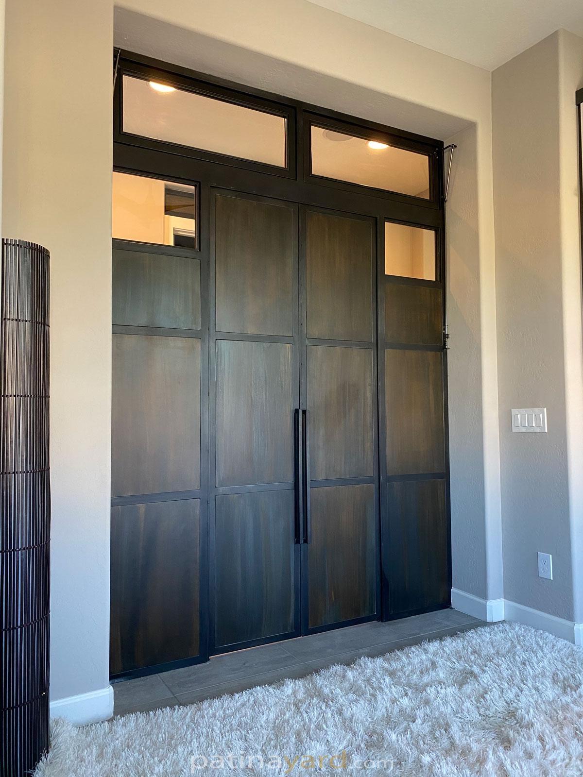 home office patina metal doors with transoms that open