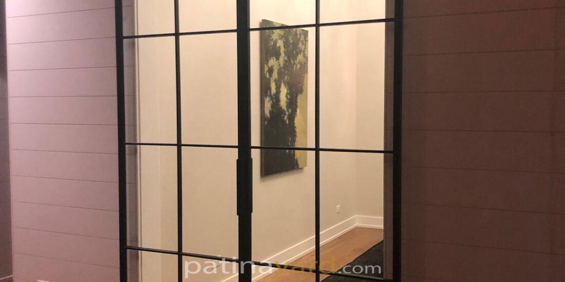 Double steel and clear glass barn doors