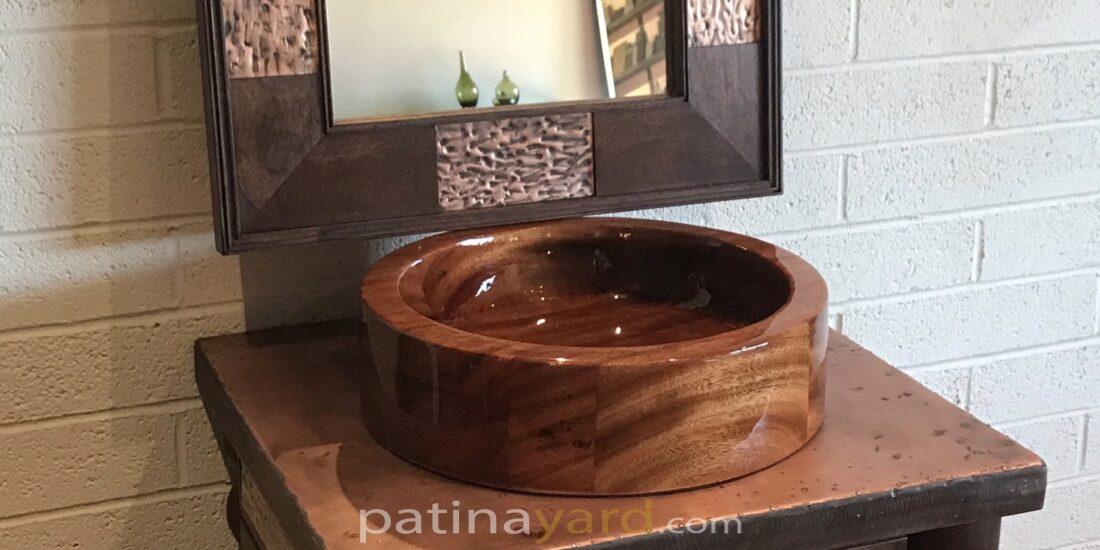 mahogany cabinet and copper vanity