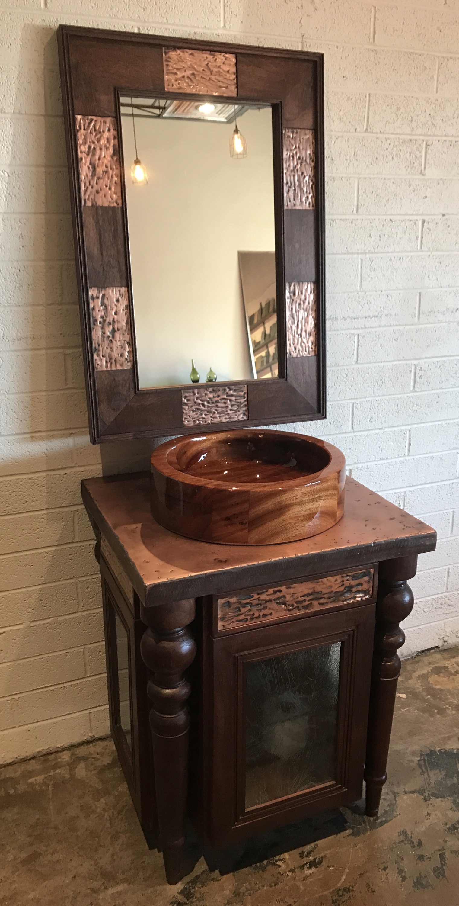 mahogany cabinet and copper vanity