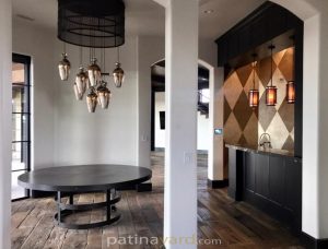 mahogany table with metal base