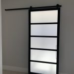 Contemporary 5 panel Metal and Satin Glass Barn Door