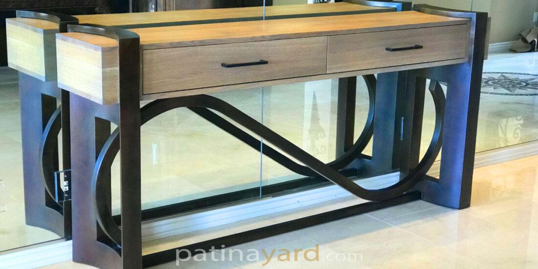 artistic wood and metal credenza