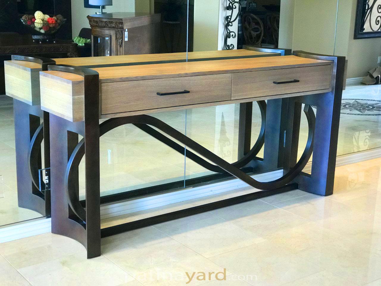 artistic wood and metal credenza