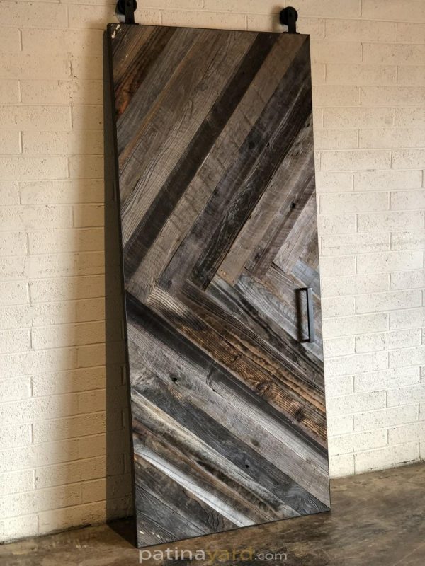 Barn wood door Chevron pattern reclaimed barn wood door