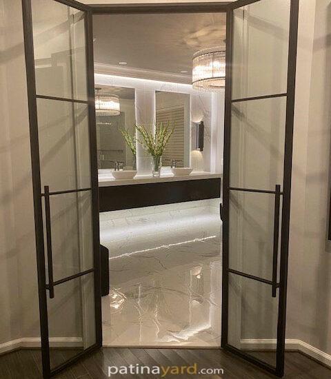 contemporary hinged metal and glass doors