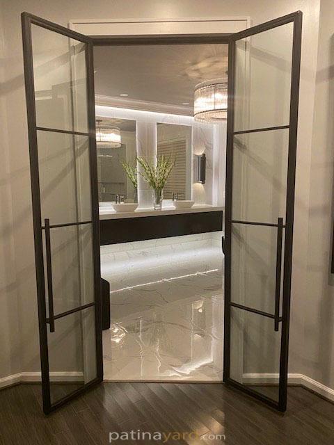 contemporary hinged metal and glass doors