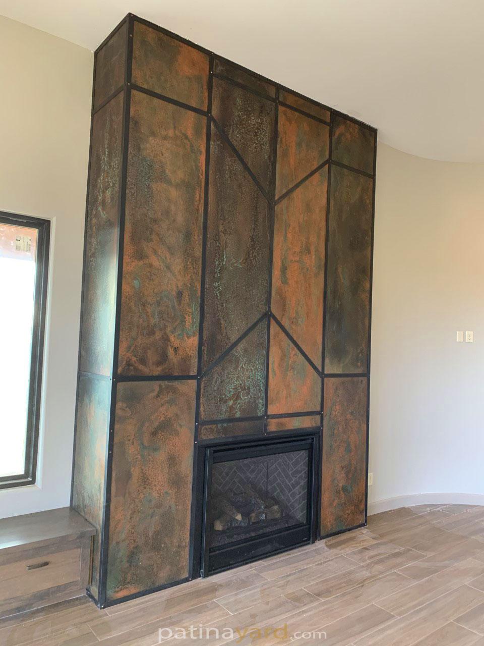 copper fireplace with hot rolled steel