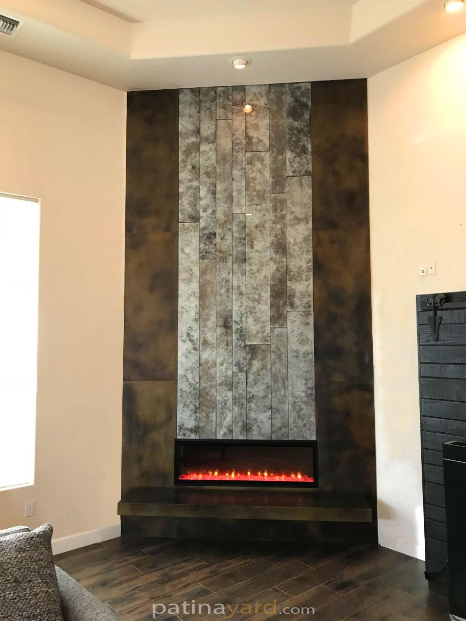 metal and glass fireplace