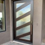 Wenge Wood Entry Door with Satin Glass