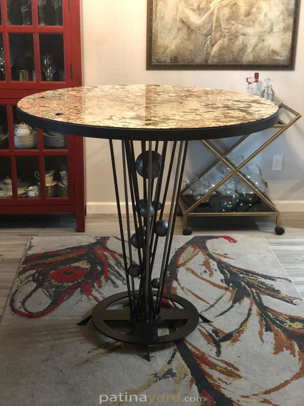 custom-round-artistic-metal-and-granite-bar-height-table custom round artistic metal base