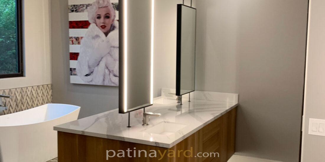 custom vanity and white oak contemporary cabinet