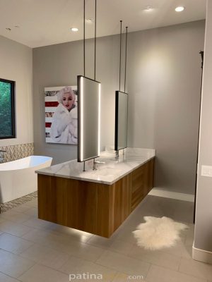 custom antique mirror vanity in powder room custom vanity and white oak contemporary cabinet