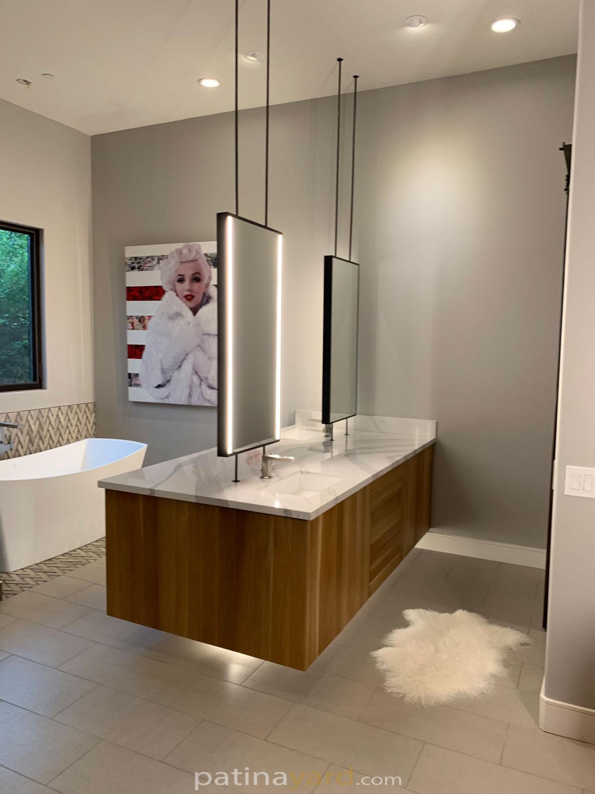 custom vanity and white oak contemporary cabinet