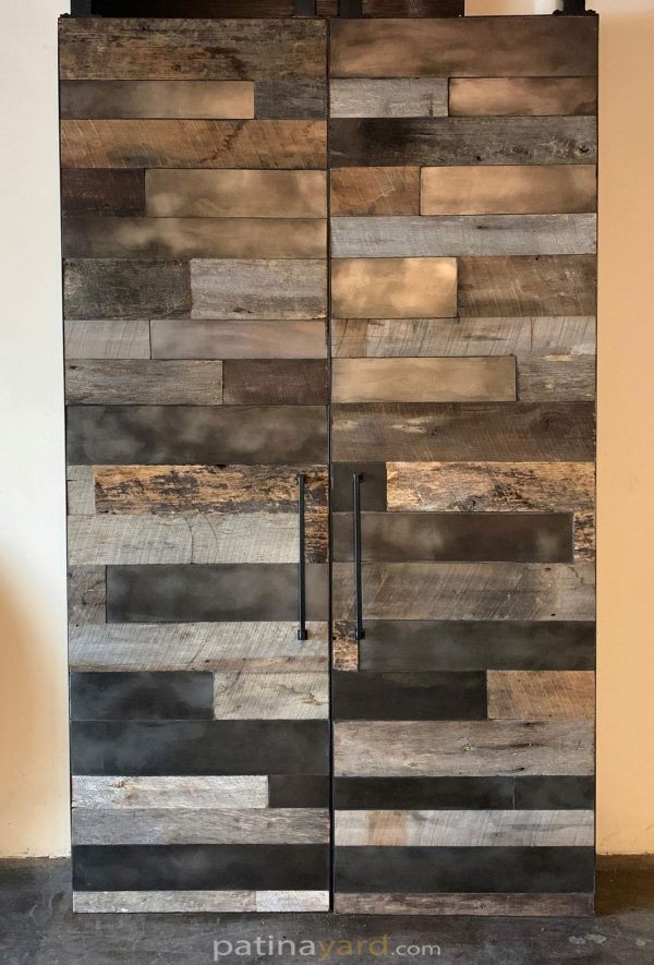 barn wood barn door with metal panel