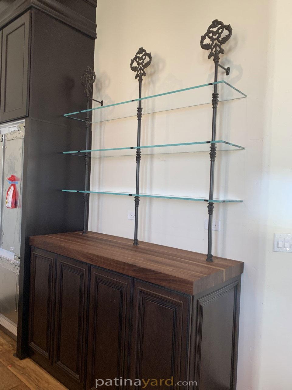 iron and glass shelves