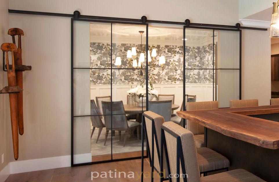 large metal and glass barn doors