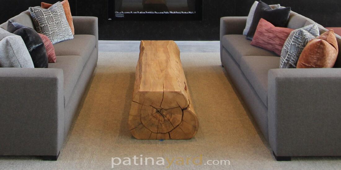 white oak solid log table