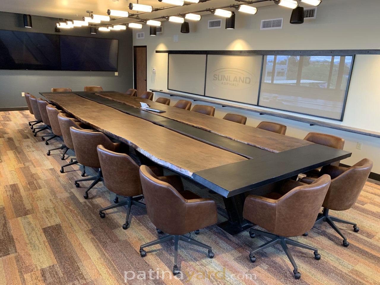 executive conference walnut and industrial metal base