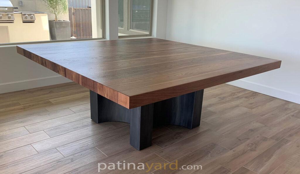walnut and curved steel base