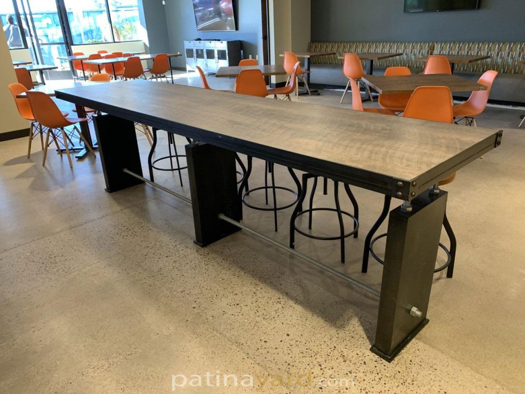 industrial metal and veneer common area table